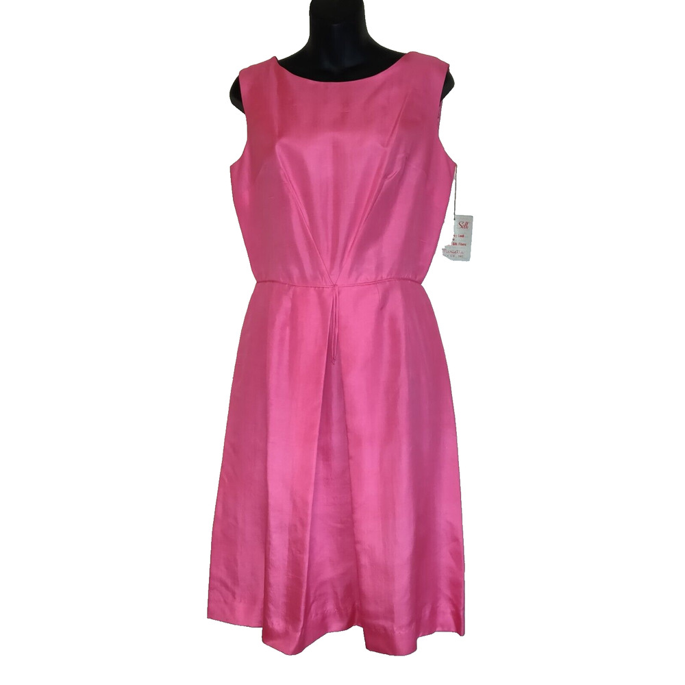 Vintage Carol Brent Silk Dress. HOT PINK w/Tag 60s Made in USA EASTER Sz 16